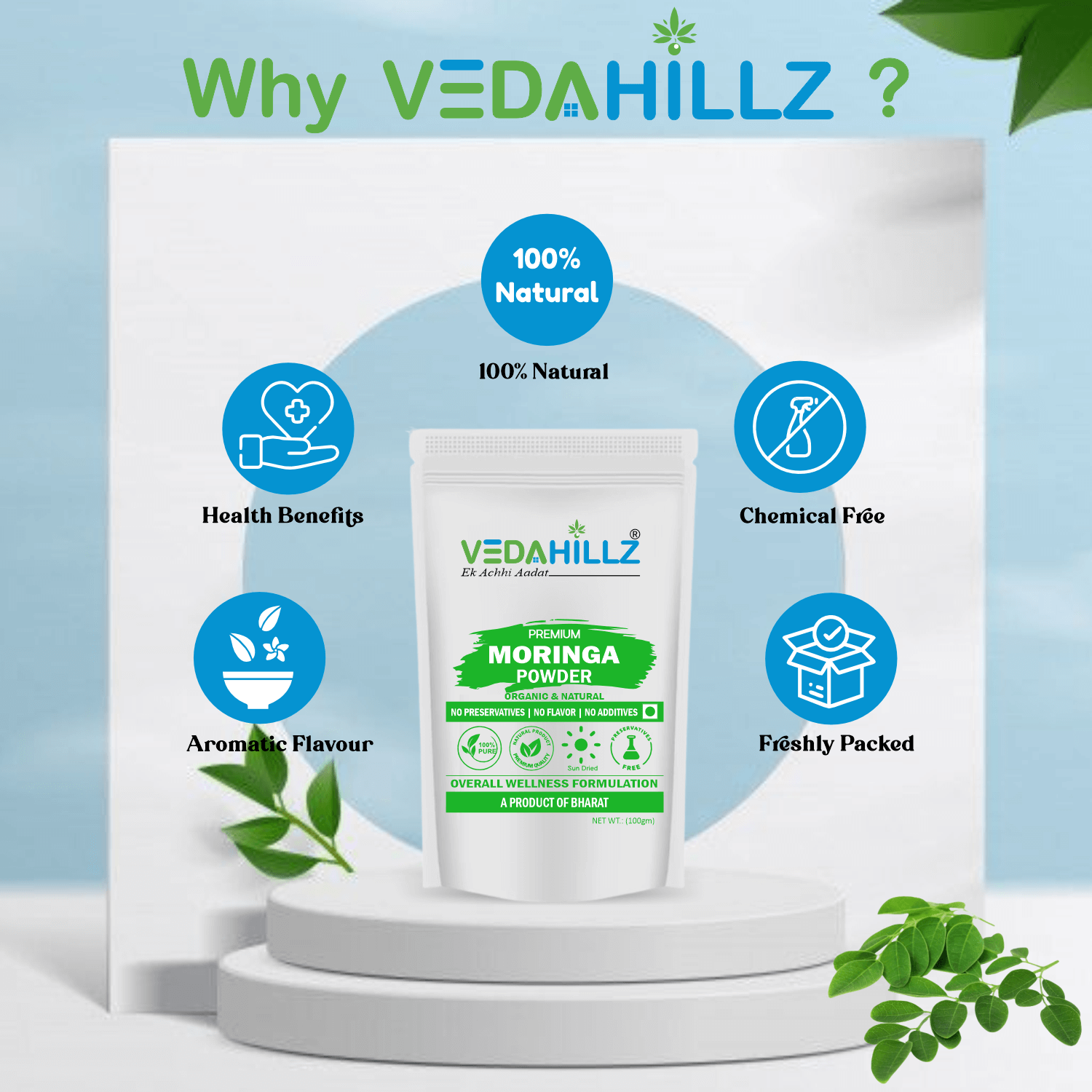 Vedahillz Moringa Powder Made from Carefully Selected Moringa Leaves